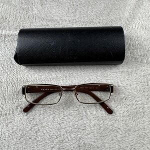 Vintage Prada Eyeglasses With Hard Case Womens Black Preowned Leather Full Rim